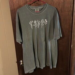 Floral Comfort Colors Short Sleeve Cotton Shirt Moss